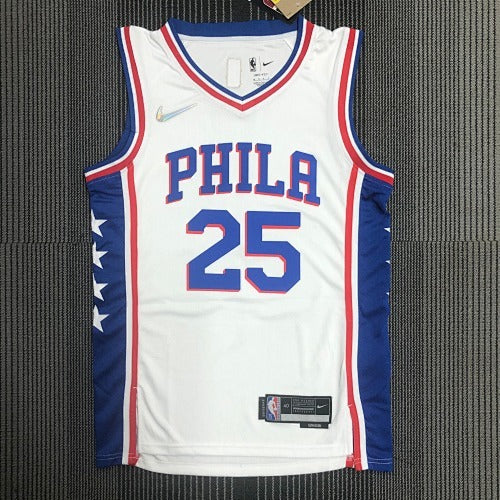 75th Anniversary 76ers V-neck White No. 25 Simmons