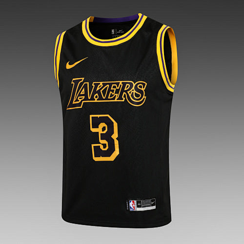 L003# NBA Lakers Round Neck Black No. 3 (Hot Pressed Style)