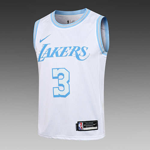 L029# NBA Round Neck Lakers White No. 3 (Hot Pressed Style)