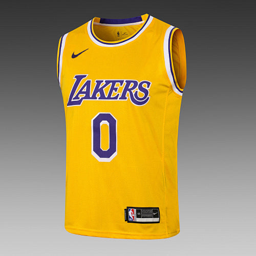 L034# NBA Lakers Round Neck Yellow No. 0 (Hot Pressed Style)