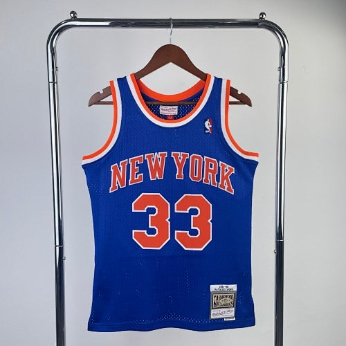 MN Fan Version Heat Pressed Retro Jersey: Knicks 1991/92 Season Blue No. 33 Ewing