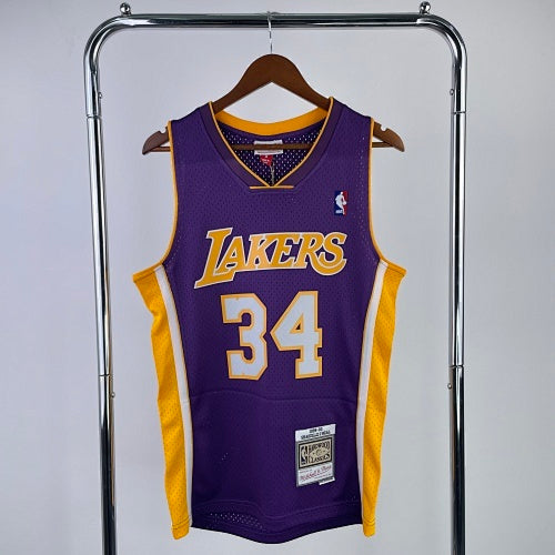MN hot-pressed retro jersey: SW Lakers 19/00 season V-neck purple No. 34 O'Neal