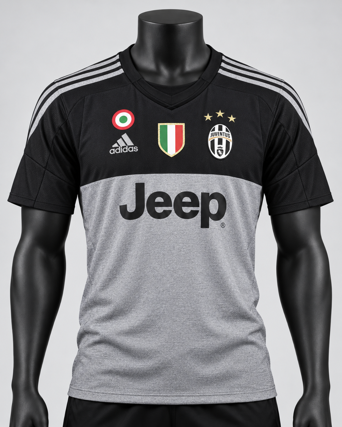 15/16 Juventus Goalkeeper Retro Jersey on matte black mannequin, studio front view