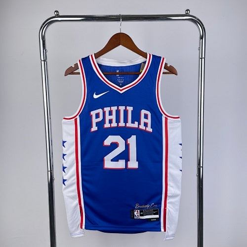 23rd season 76ers V-neck blue No. 21 Embiid