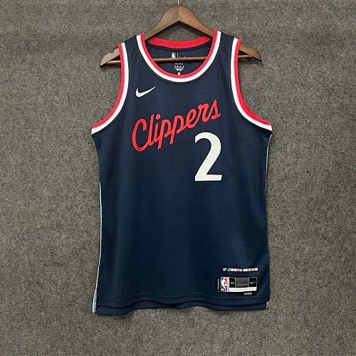 25th season Clippers away navy blue No. 2 Leonard