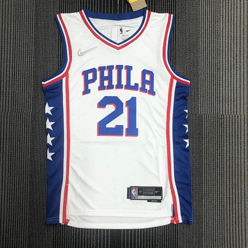 75th Anniversary 76ers V-neck White No. 21 Embiid