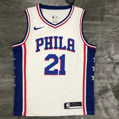 76ers V-neck White No. 21 Embiid