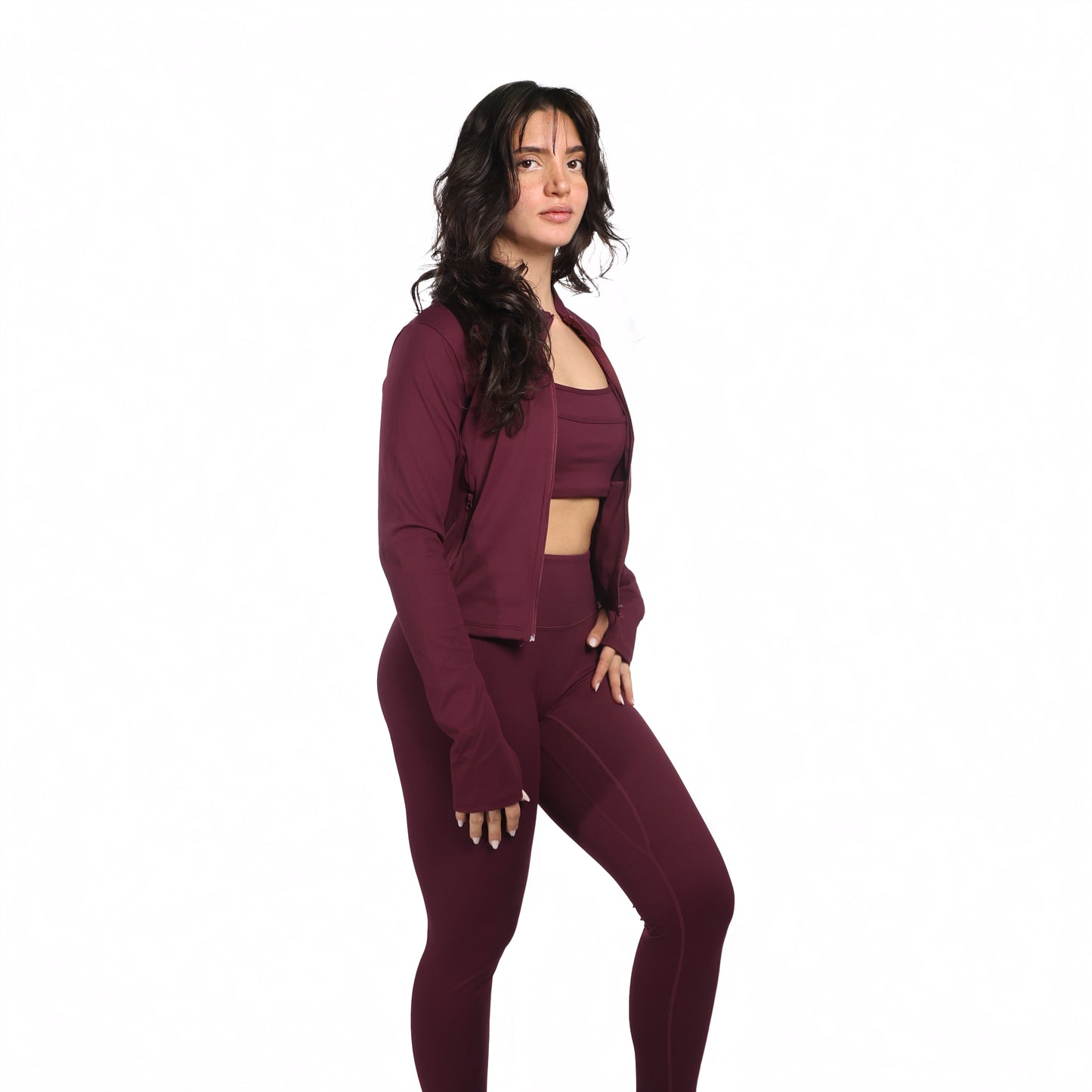 Aura Set (Bra, Jacket & Leggings) - Burgundy