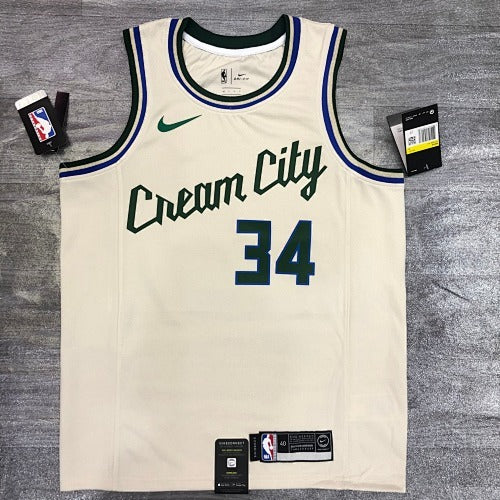 Bucks round collar off-white No. 34 Antetokounmpo Antetokounmpo