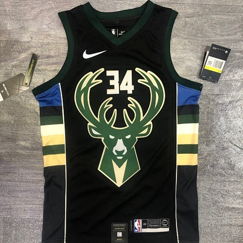Bucks V-neck big black deer head No. 34 Antetokounmpo Antetokounmpo