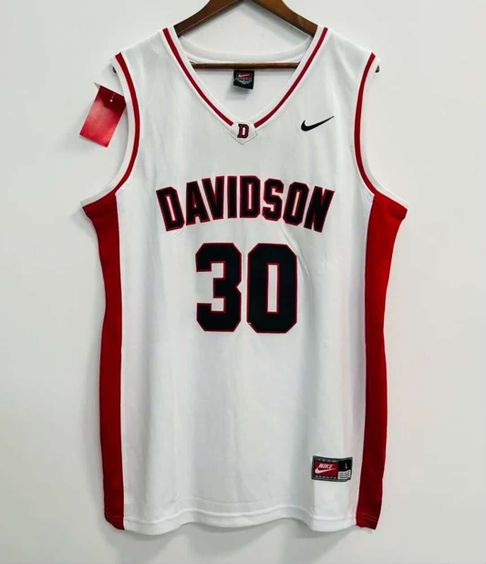 Davidson Retro Basketball Jersey white with red panels and number 30, front view