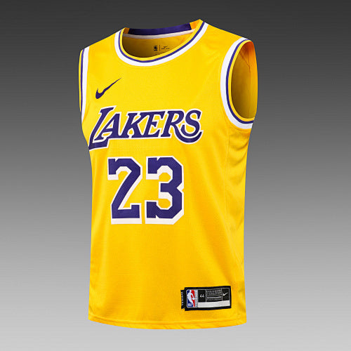 L001# NBA Lakers Round Neck Yellow No. 23 (Hot Pressed Style)