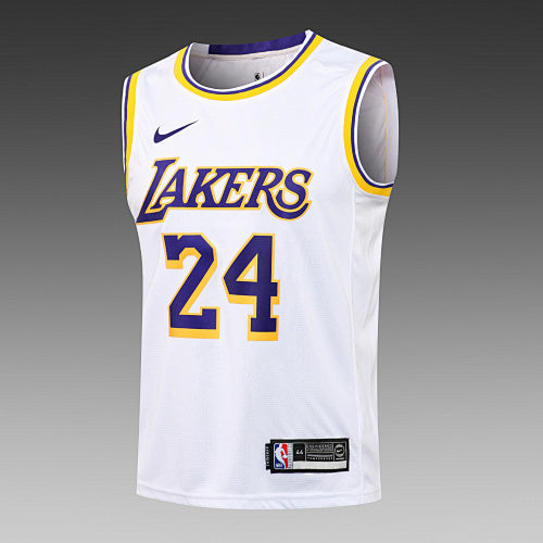 L002# NBA Lakers Round Neck White Yellow Edge No. 24 (Hot Pressed Style)