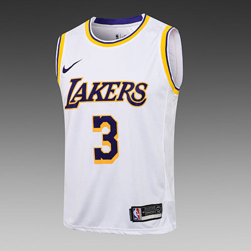 L011# NBA Lakers Round Neck White Yellow Edge No. 3 (Hot Pressed Style)