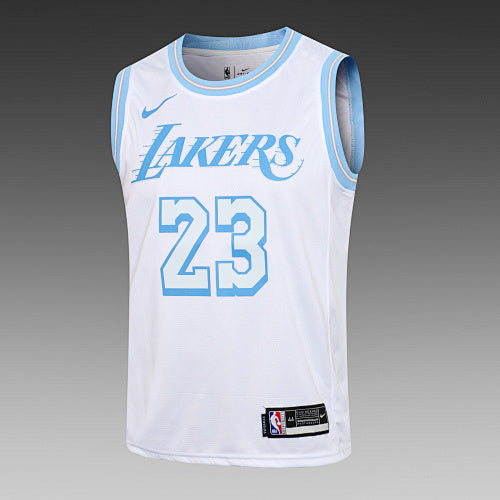 L024# NBA Round Neck Lakers White No. 23 (Hot Pressed Style)