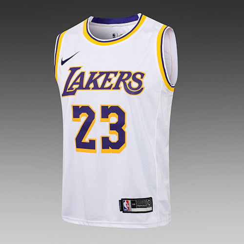 L030# NBA Lakers Round Neck White Yellow Edge No. 23 (Hot Pressed Style)