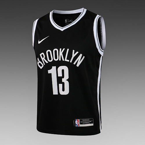 L037# NBA Nets V-neck black with white edge No. 13 (heat-pressed model)