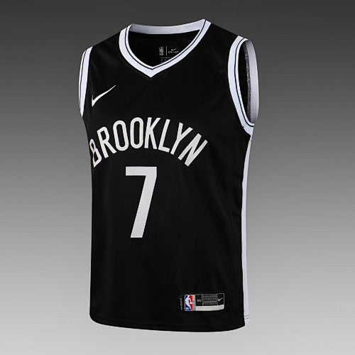 L038# NBA Nets V-neck black with white edges No. 7 (heat-pressed model)
