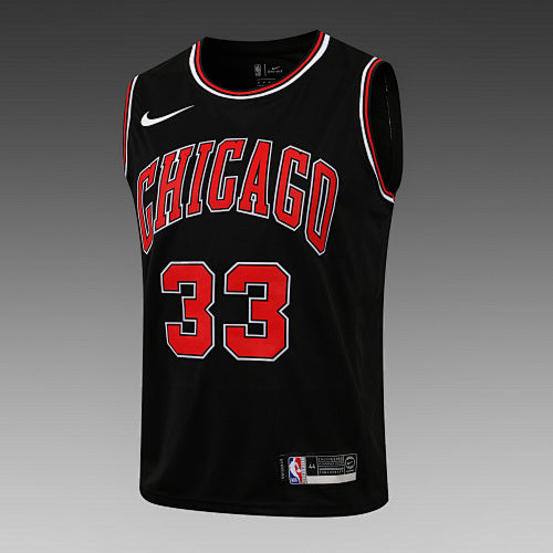 L039# NBA Bulls Round Neck Black No. 33 (Hot Pressed Style)