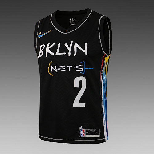 L042# NBA Nets Black V-neck Colored Edge No. 2 (Hot Pressed Style)