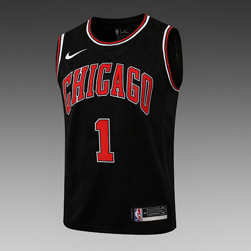 L047# NBA Round Neck Bull Black No. 1 (Hot Pressed Style)