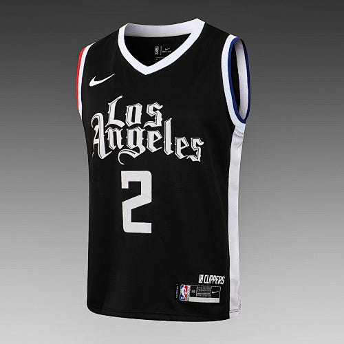 L052# NBA Clippers V-neck Black No. 2 (Hot Pressed Style)