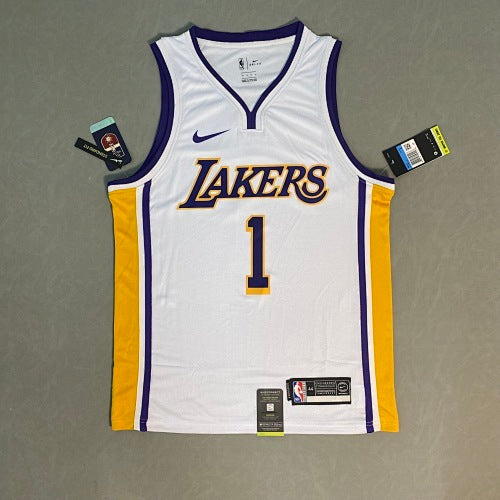 Lakers White V Neck No. 1 Russell