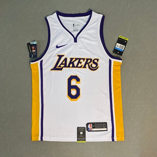 Lakers White V Neck No. 6 James