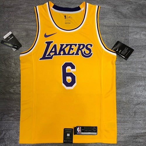 Lakers yellow crew neck No. 6 James