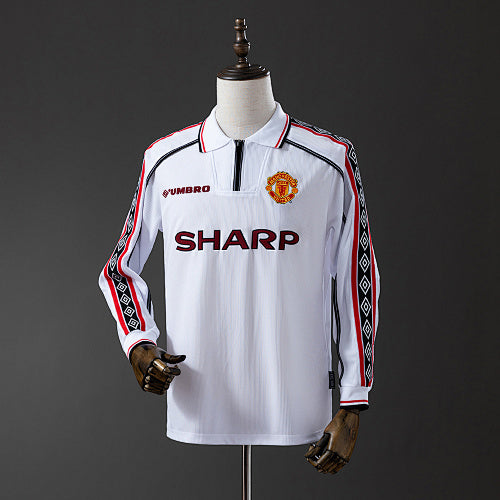 M-U 98/99 White Long Sleeve Retro Jersey