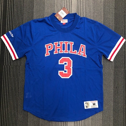 Mitchellness 76ers Blue No. 3 Allen Iverson Retro Mesh Short Sleeve