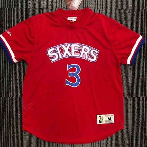 Mitchellness 76ers Red No. 3 Iverson Iverson Retro Mesh Short Sleeve