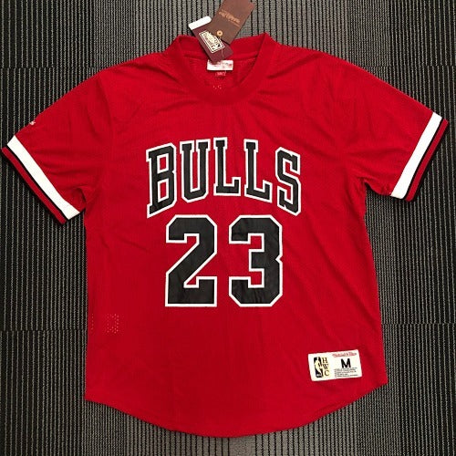 Mitchellness Bulls Red No. 23 Jordan Iverson Retro Mesh Short Sleeve