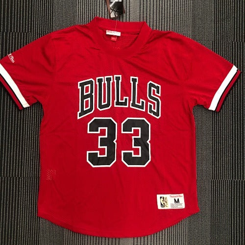 Mitchellness Bulls Red No. 33 Pippen Retro Mesh Short Sleeve