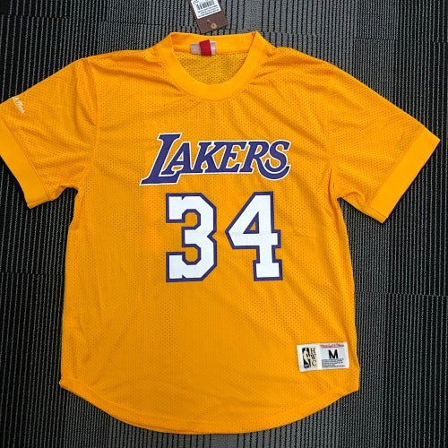 Mitchellness Lakers Yellow No. 34 O'Neal Retro Mesh Short Sleeve