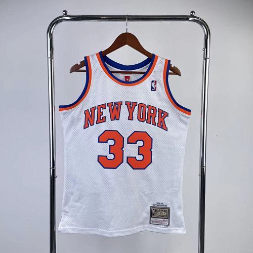 MN Fan Edition Heat Pressed Retro Jersey: Knicks 1991/92 Season White No. 33 Ewing