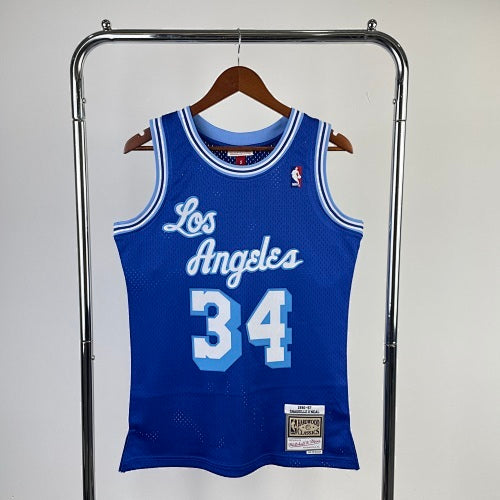 MN Fan Version Hot Pressed Retro Jersey: Lakers 1996/97 Season Blue No. 34 O'Neal