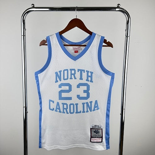MN heat-pressed retro jersey: NACC University of North Carolina White No. 23 Jordan
