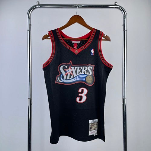 MN hot pressed retro jersey: SW 76ers 97/98 season black No. 3 Allen Iverson