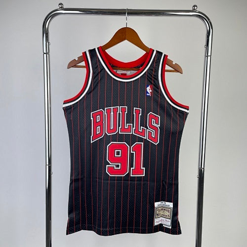 MN hot-pressed retro jersey: SW Bulls 96 season black stripes No. 91 Rodman