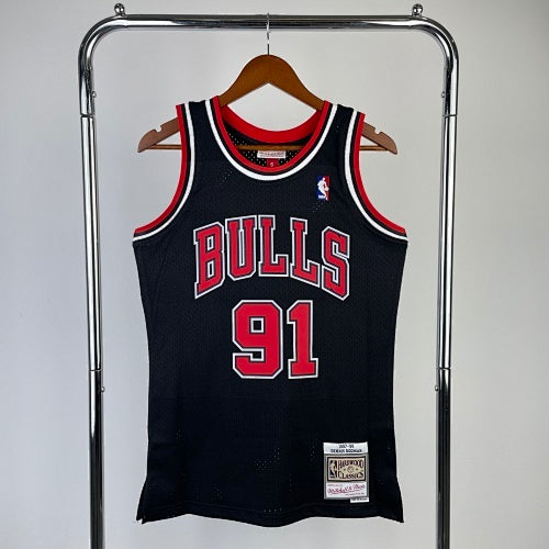 MN hot-pressed retro jersey: SW Bulls 98 season black No. 91 Rodman