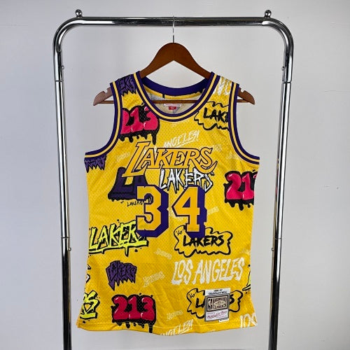 MN hot-pressed retro jersey: SW Lakers 96/97 season graffiti No. 34 O'Neal