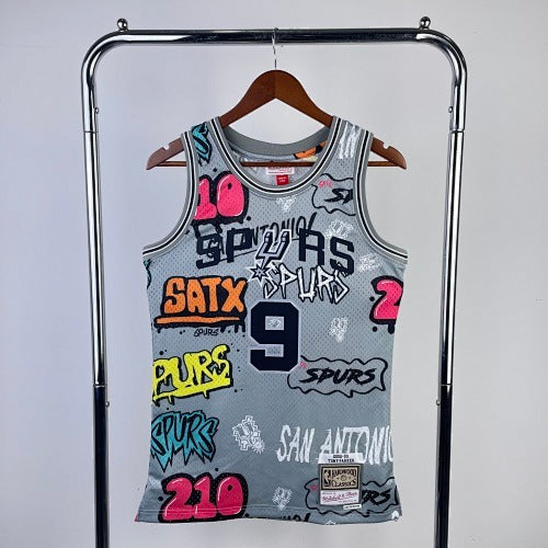 MN hot-pressed retro jersey: SW Spurs 02/03 season Graffiti No. 9 Parker