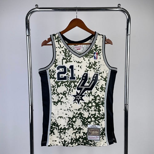 MN hot-pressed retro jersey: SW Spurs 13/14 season camouflage No. 21 Duncan