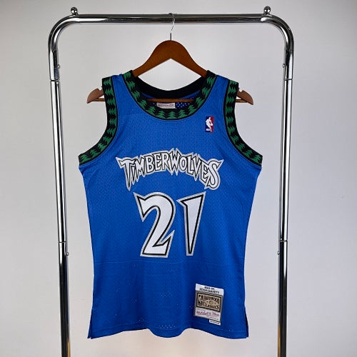 MN hot-pressed retro jersey: SW Timberwolves 03/04 season blue No. 21 Garnett