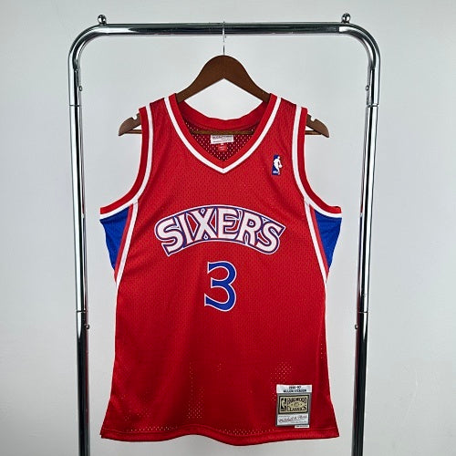 MN retro heat pressed jersey SW: 76ers 96/97 season rookie red No. 3 Allen Iverson