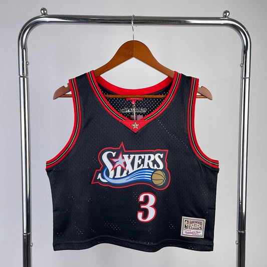 MN women's navel-baring retro jersey: 76ers meteor color black No. 3 Allen Iverson