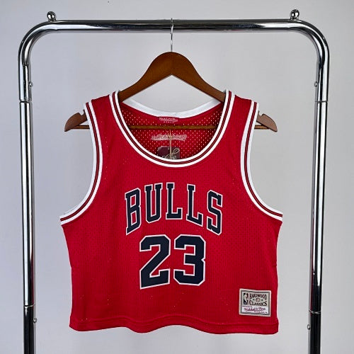 MN women's navel-baring retro jersey: Bulls Red No. 23 Jordan