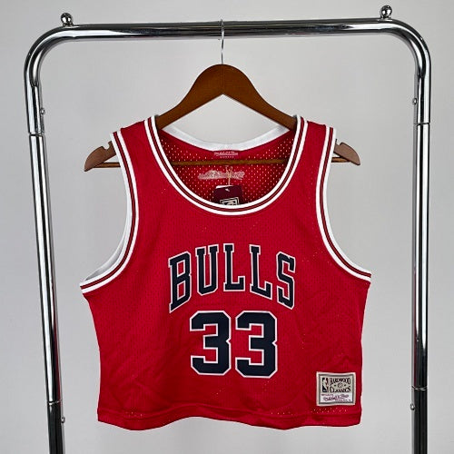 MN women's navel-baring retro jersey: Bulls Red No. 33 Pippen