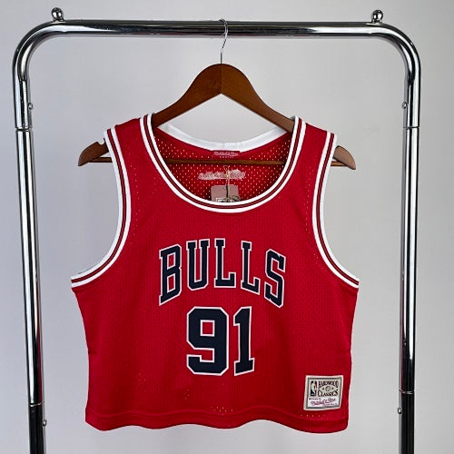 MN women's navel-baring retro jersey: Bulls Red No. 91 Rodman